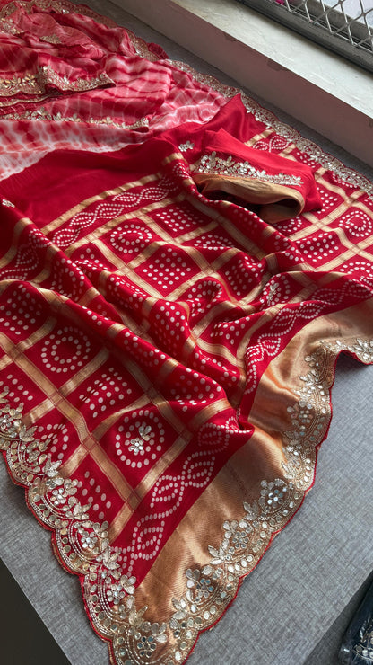 Pure Munga Silk Gotta Patti Work Saree With Blouse