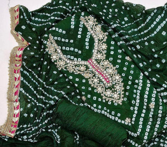 Bandhej Gota patti work Unstitched Suit