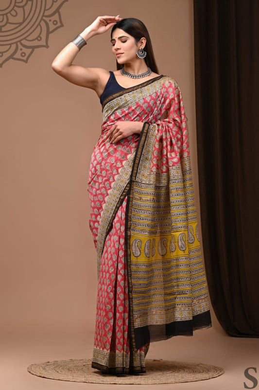 Traditional Hand-block Print Chanderi Silk Saree