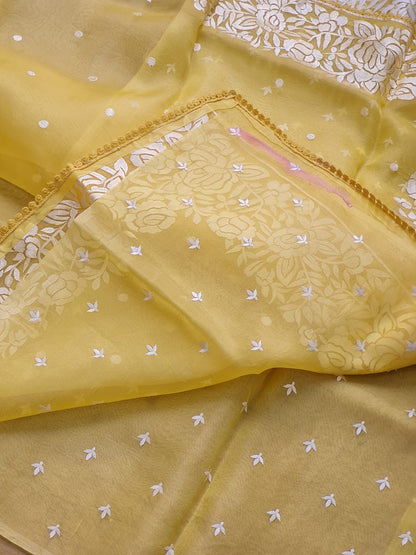 Pure Organza Silk  Parsi Embroidery Work Saree With Heavy Blouse