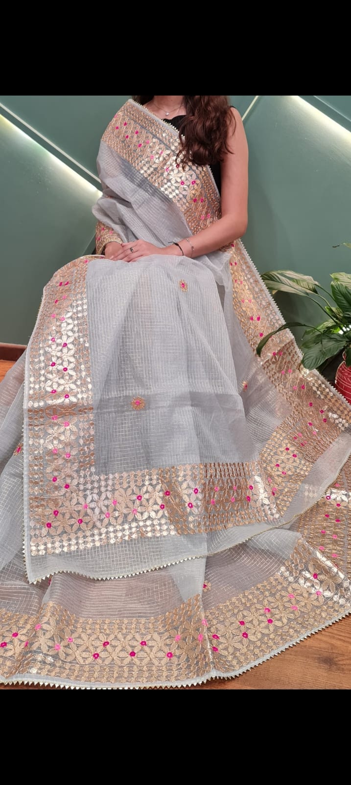 Pure Kota Cotton Gota Patti Work  Saree