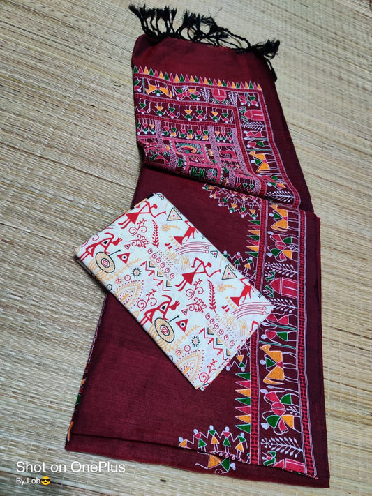 Pure Khaddi  Cotton With Madhubani Print Saree