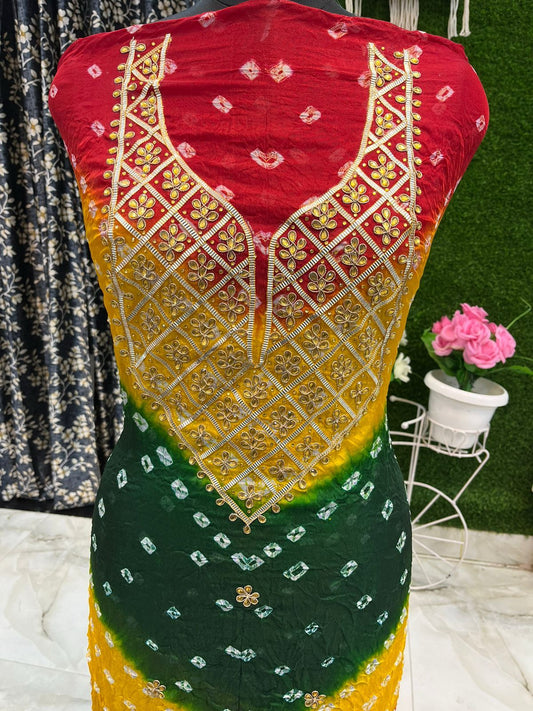 Bandhej Gota patti work Unstitched Suit