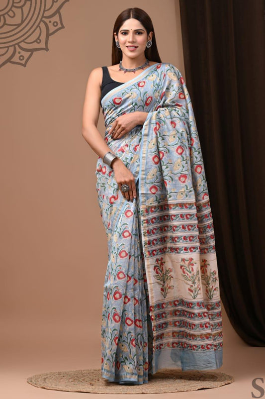 Traditional Hand-block Print Chanderi Silk Saree