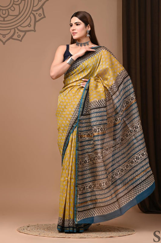 Traditional Hand-block Print Chanderi Silk Saree