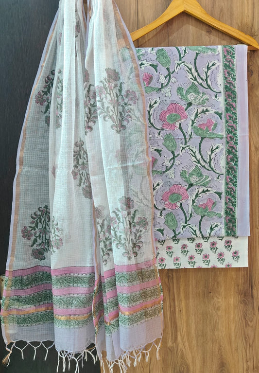 Pure Cotton Hand Block Print Suit With Kota Doriya Dupatta