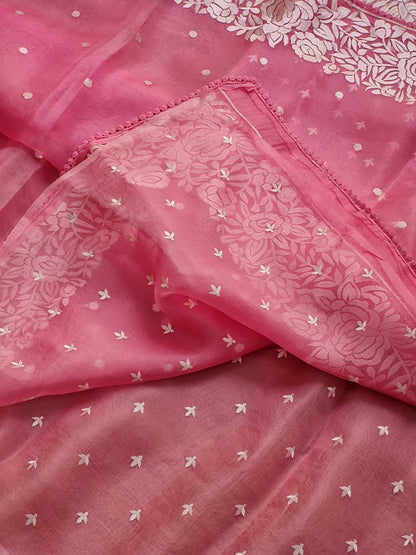 Pure Organza Silk  Parsi Embroidery Work Saree With Heavy Blouse