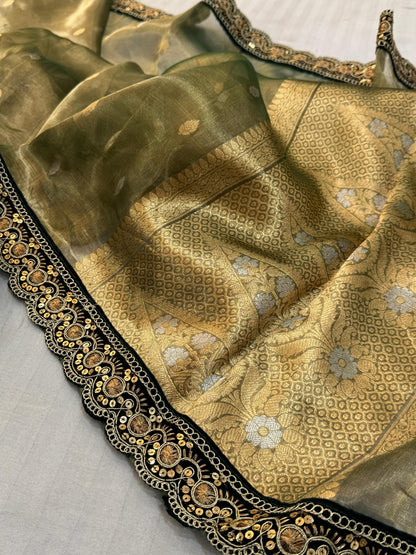 Pure Tissue Silk Saree With  Heavy Lace