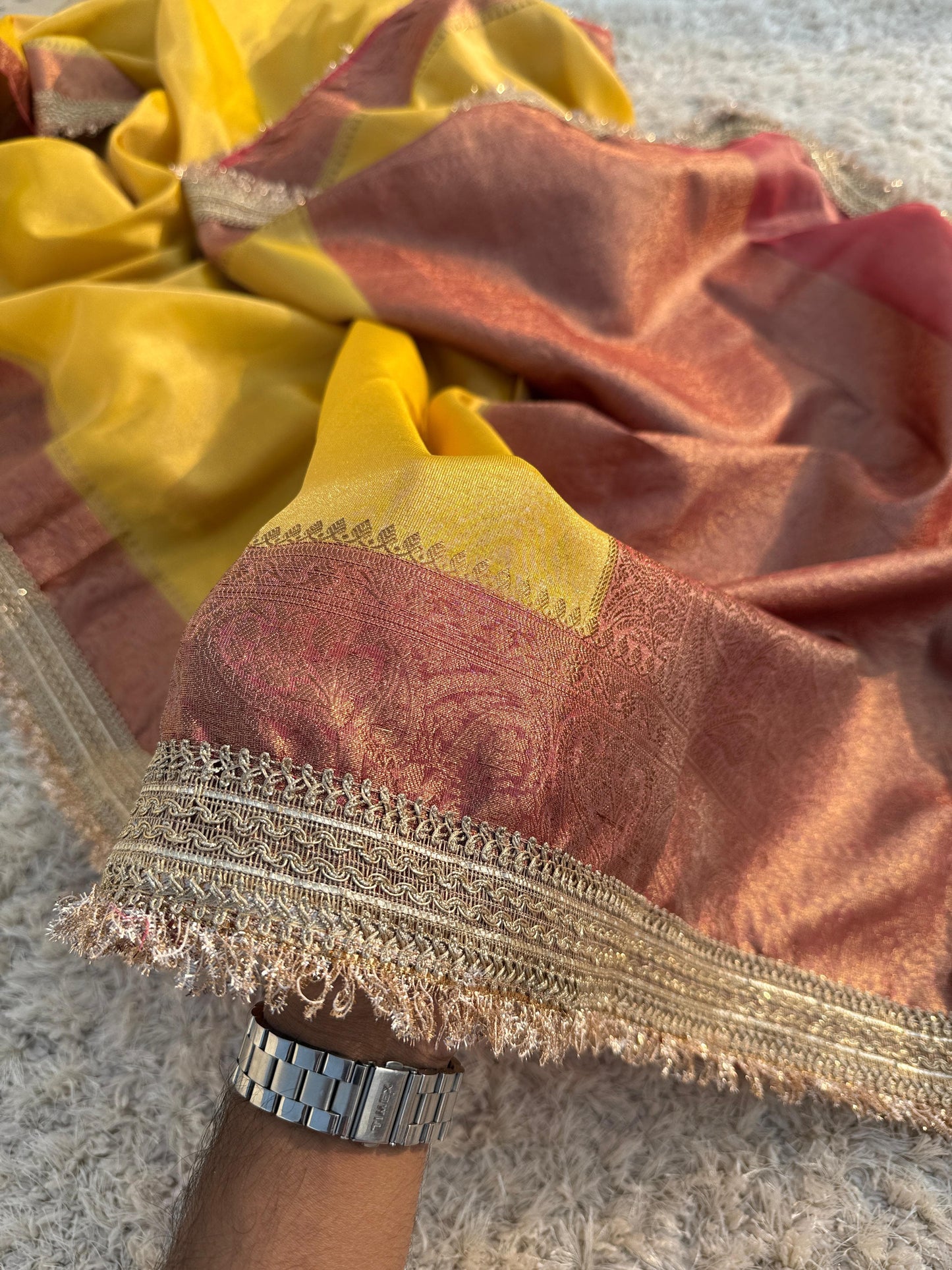 Banarasi Maharani katan tissue soft silk saree  Dual shade saree with lace work