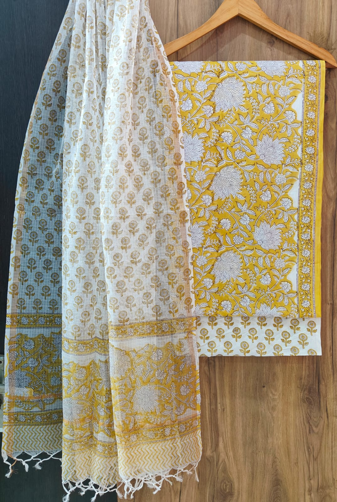 Pure Cotton Hand Block Print Suit With Kota Doriya Dupatta