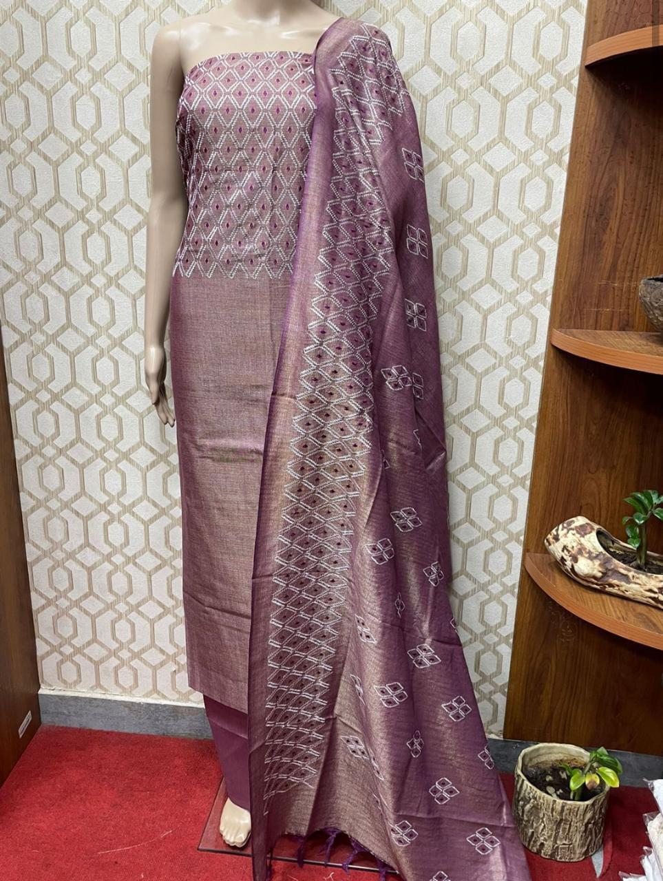 Pure Khaddi Cotton Linen Embroidery Work Unstitched Suit.