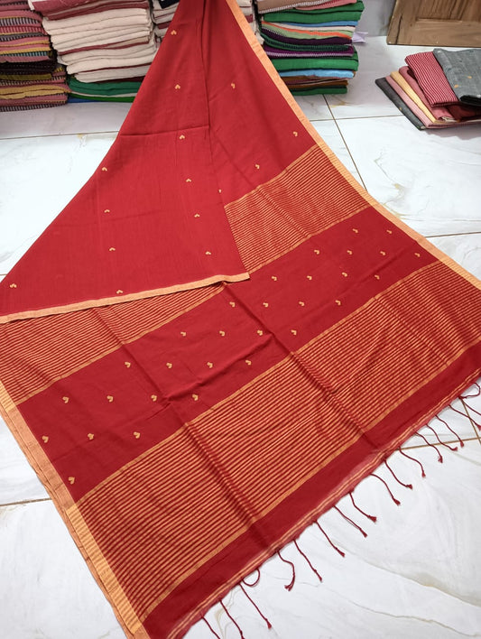 Cotton Dobby Weaving Jamdani Saree With Running Blouse