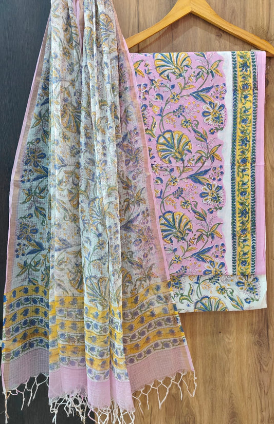 Pure Cotton Hand Block Print Suit With Kota Doriya Dupatta