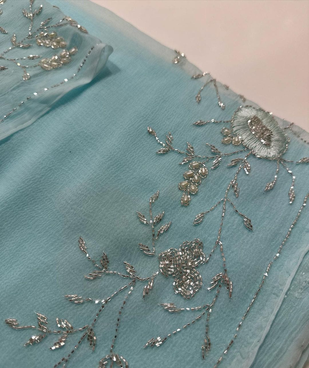 Pure Jaipuri Diamond Chiffon Elegance Hand Work Jaal Saree With Running Blouse