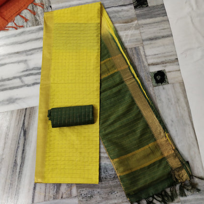 Pure Cotton Silk Mangalagiri  Saree With  Blouse .