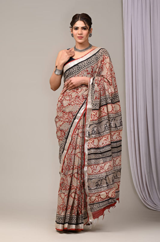 Traditional Hand-block Print Chanderi Silk Saree