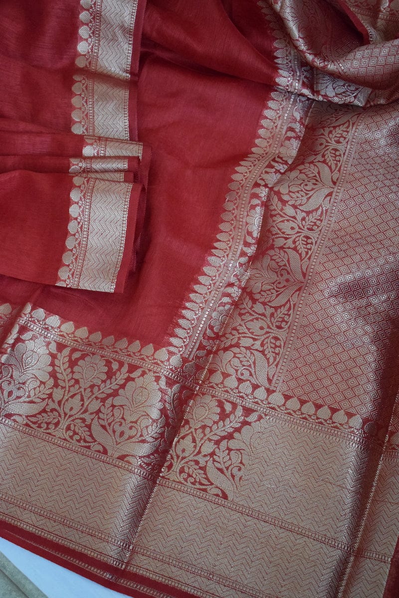 Pure Banarasi Linen Silk Border Saree With Blouse