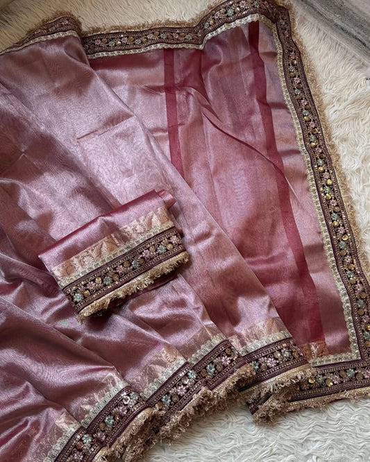 Banarasi Tissue Silk Saree With lace work border