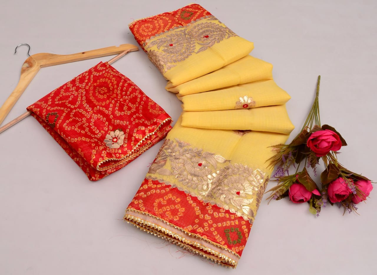 Pure Kota Cotton Gota Patti Work  Saree