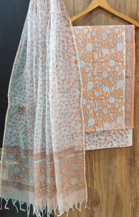 Pure Cotton Hand Block Print Suit With Kota Doriya Dupatta