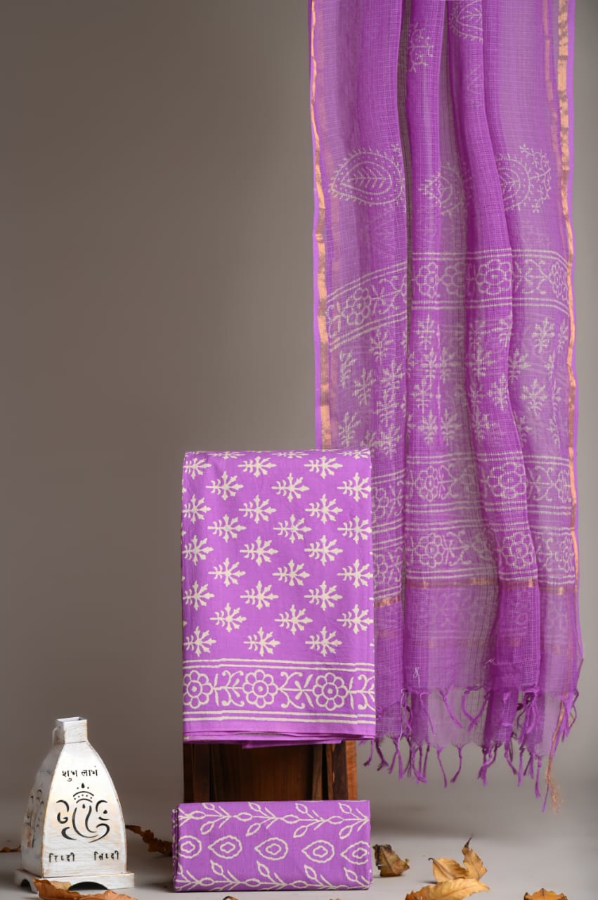 Pure Cotton Hand Block Printed Suit With Kota Doria Dupatta