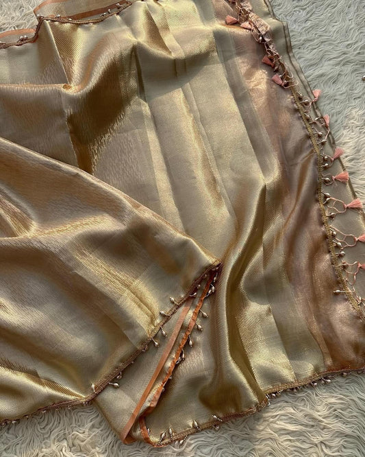 Tissue silk saree with  lace work