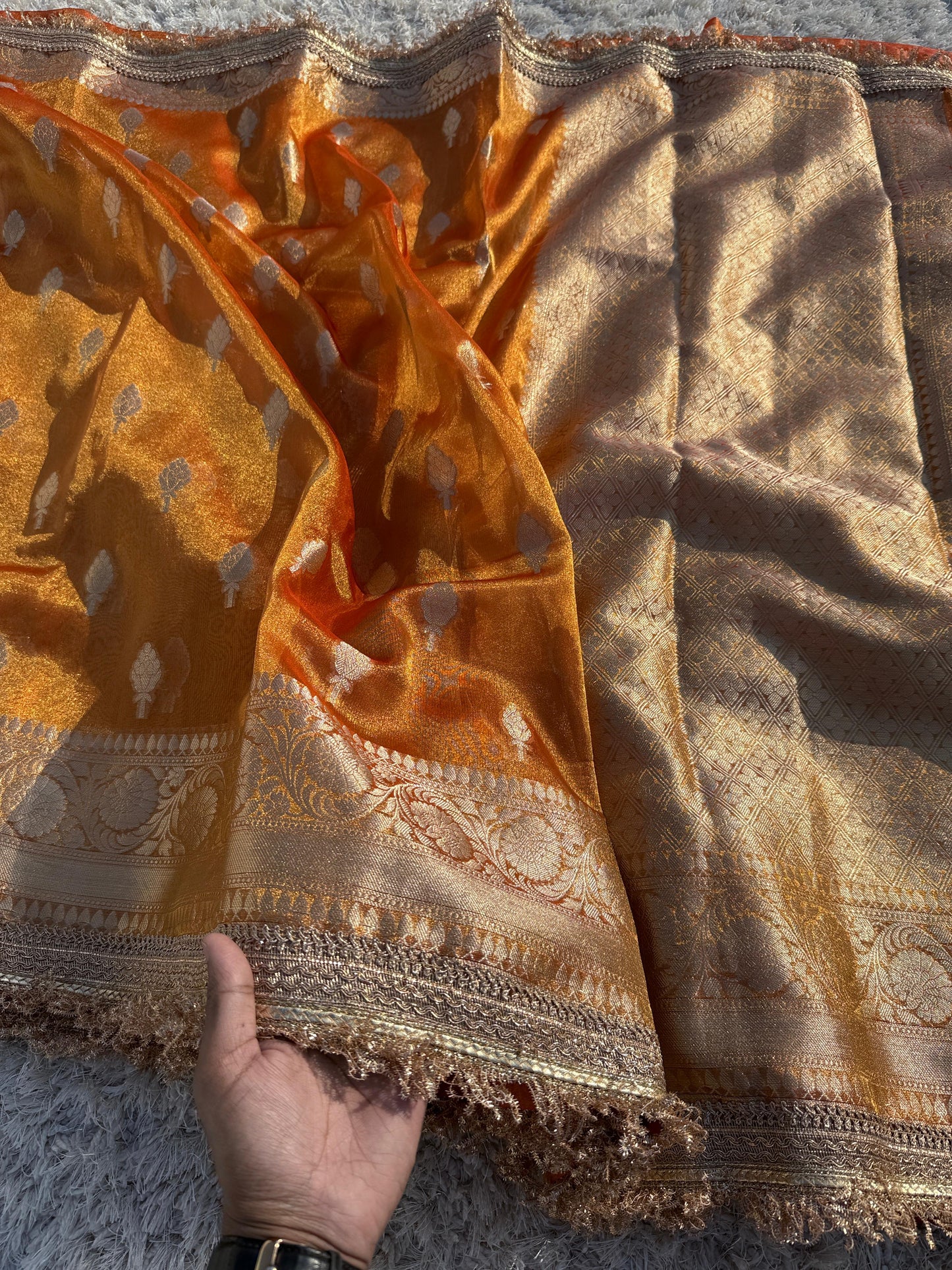 Banarasi Glass tissue silk saree with  lace work