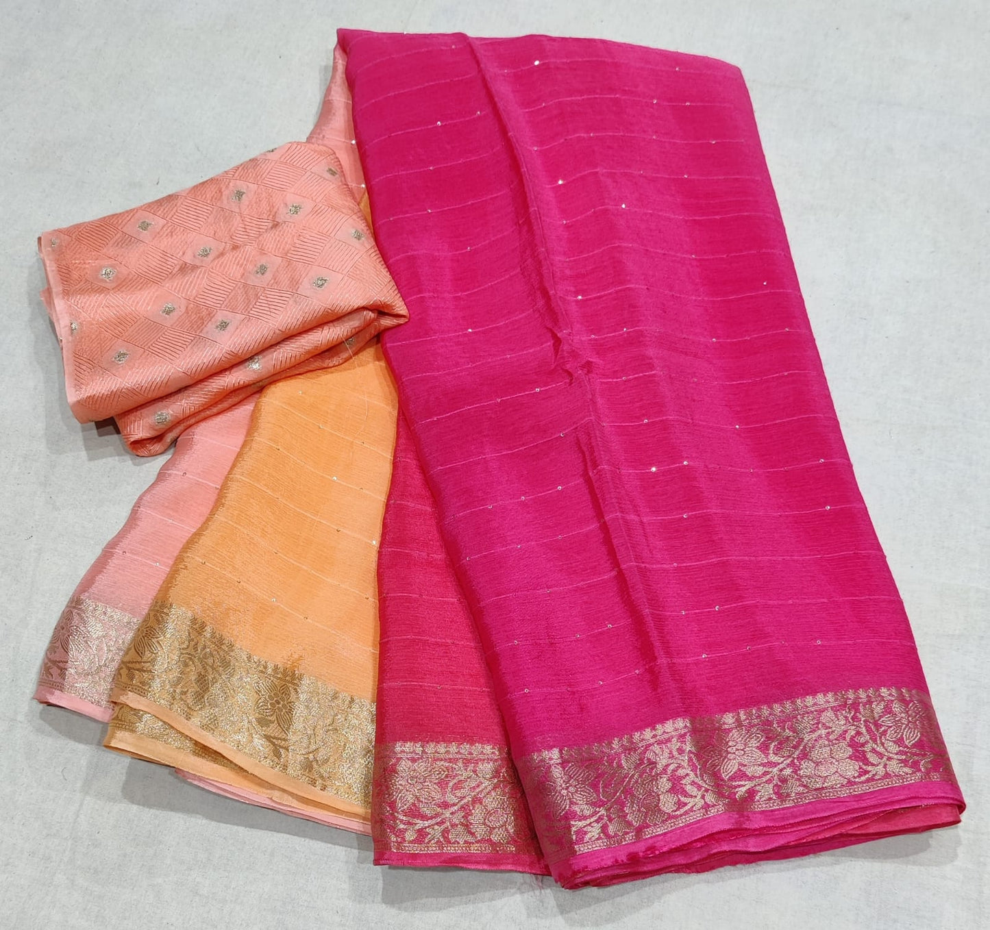 Pure chinon  chiffon with banarasi border beautiful saree