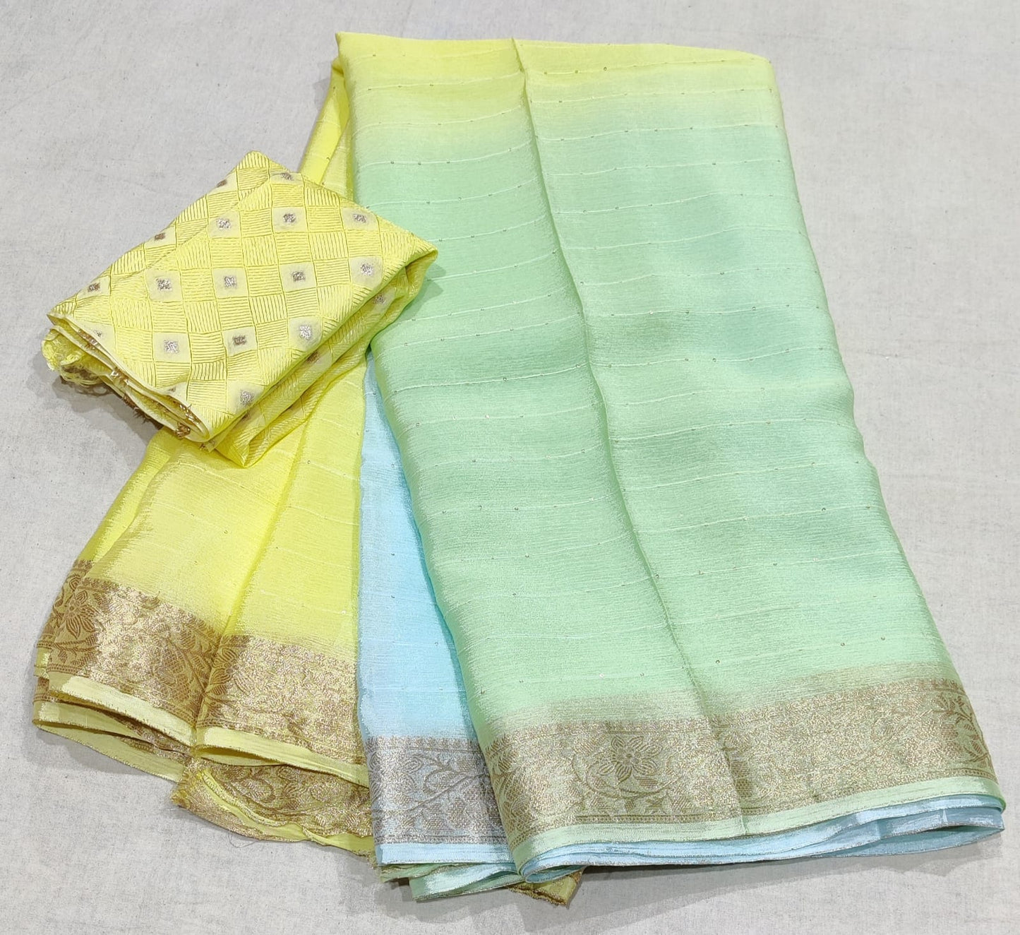 Pure chinon  chiffon with banarasi border beautiful saree