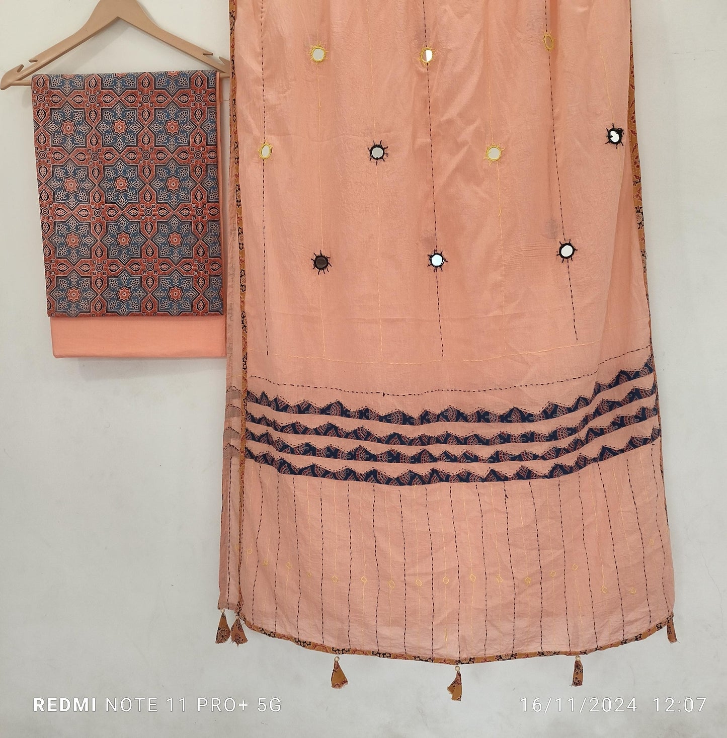 Ajrakh print cotton top With ajrakh mirror work  dupatta