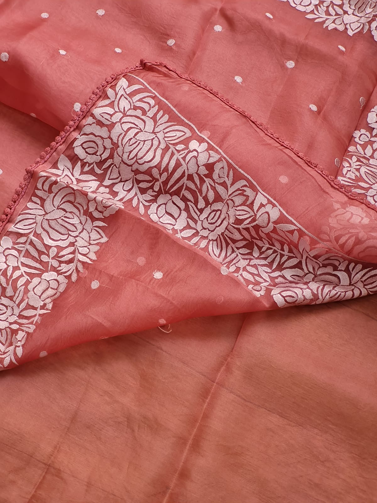 Pure Organza Silk  Parsi Embroidery Work Saree With Heavy Blouse