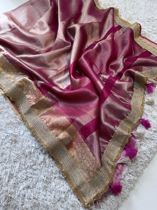 Banarasi Tissue Silk  Heavy Lace Saree With Blouse