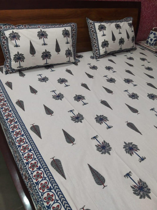 Pure Cotton Hand Block Print Double Bedsheet. ( 90 X 108) with pillow covers