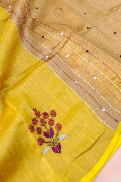 Pure Tissue Linen Saree With Handloom Perfection