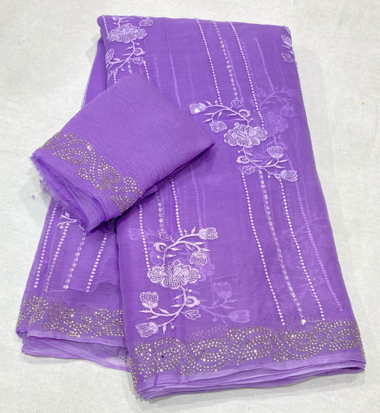 Pure Diamond Chiffon Saree With  Blouse