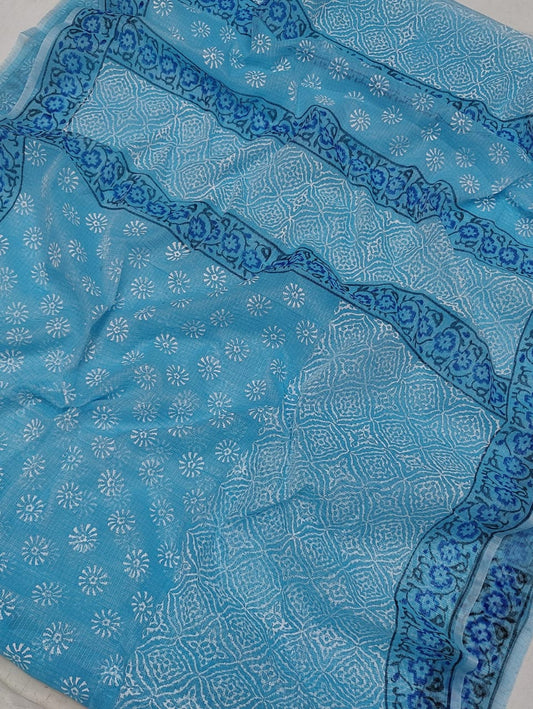 Beautiful Kota cotton hand  block printed saree