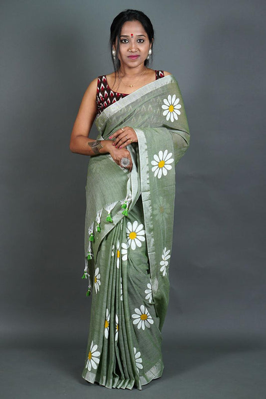 Pure  Handloom Khaddi Cotton Saree  With    Running  Blouse