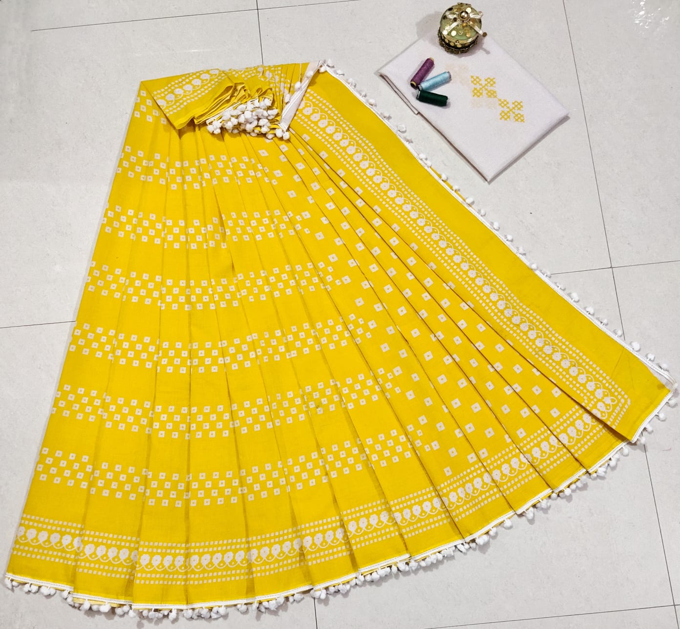 Pure Mulmul Cotton hand block Print Saree with Blouse