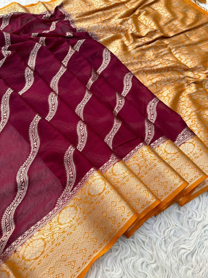 Banarasi Chinon Georgette Silk Saree With Zari Work