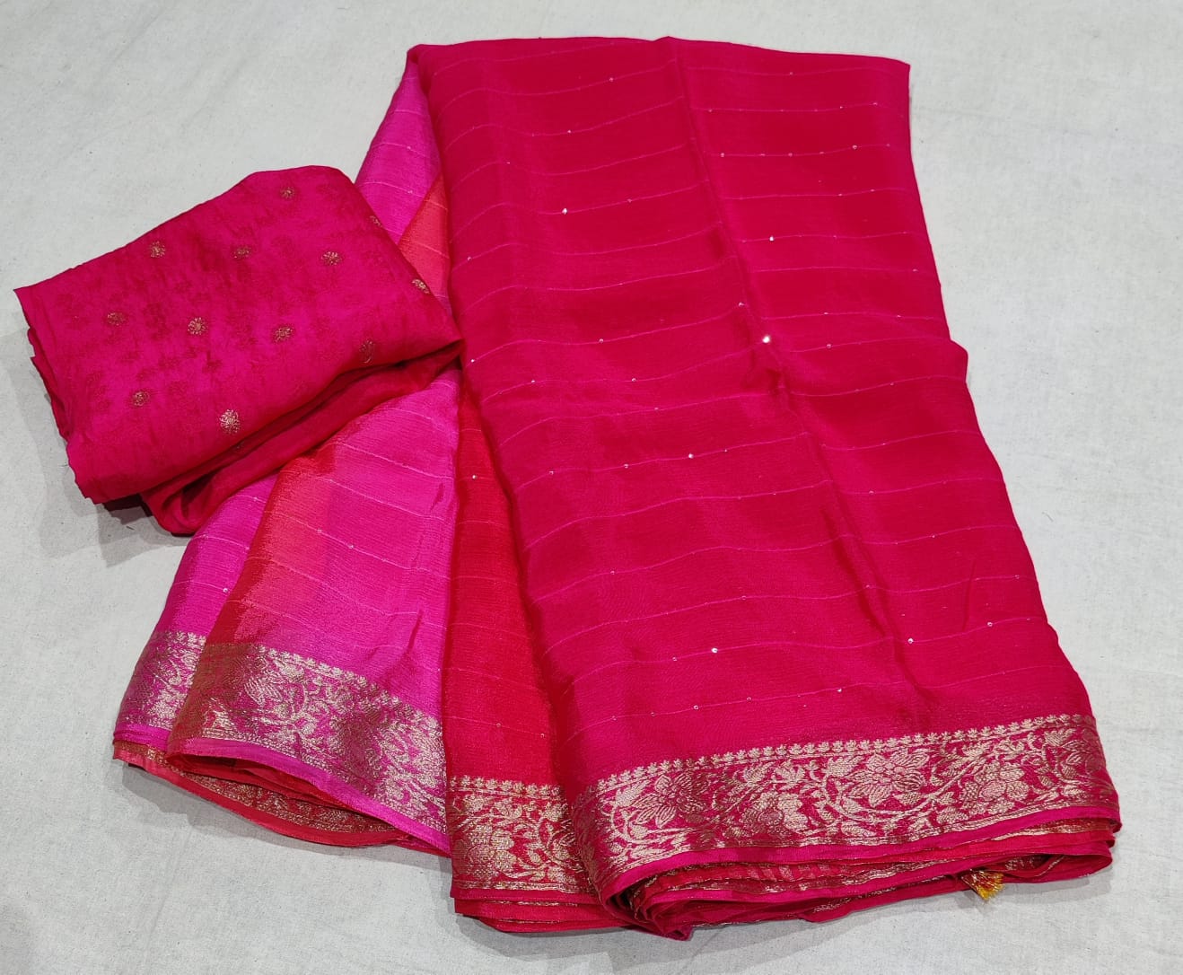 Pure chinon  chiffon with banarasi border beautiful saree