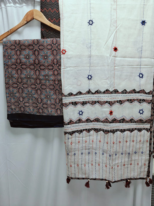 Ajrakh print cotton top With ajrakh mirror work  dupatta