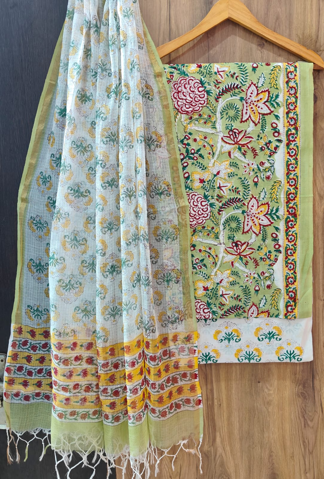 Pure Cotton Hand Block Print Suit With Kota Doriya Dupatta