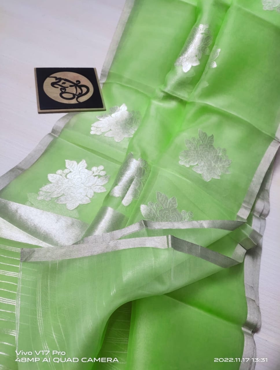 Forest Green Banarasi Handloom Kora Organza Saree