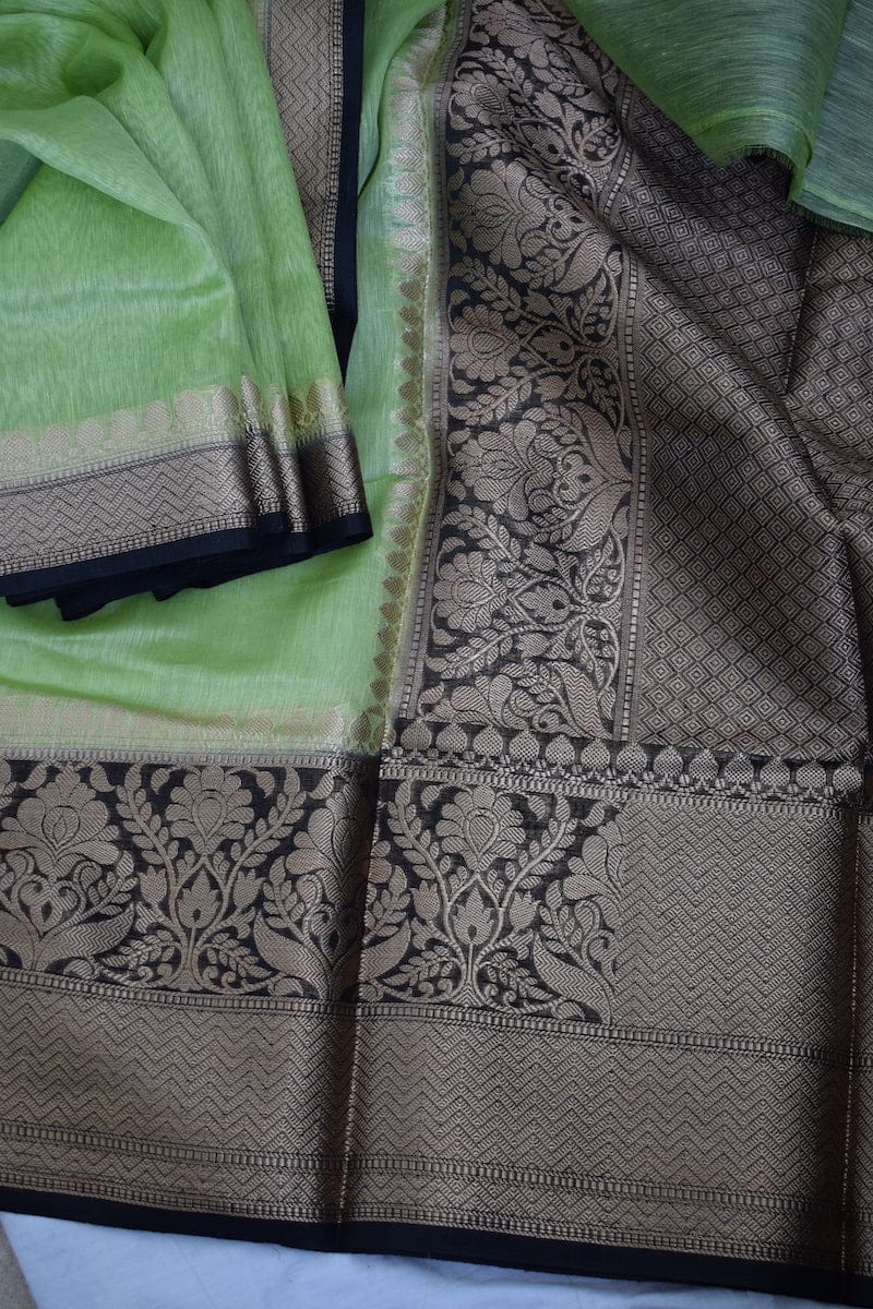 Pure Banarasi Linen Silk Border Saree With Blouse