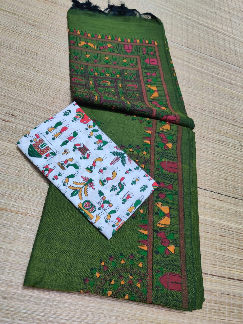 Pure Khaddi  Cotton With Madhubani Print Saree