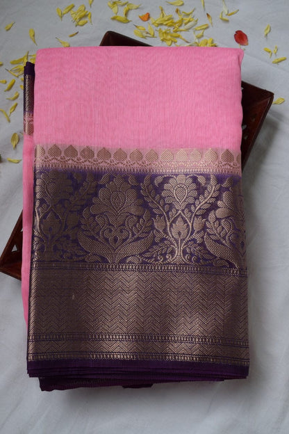 Pure Banarasi Linen Silk Border Saree With Blouse