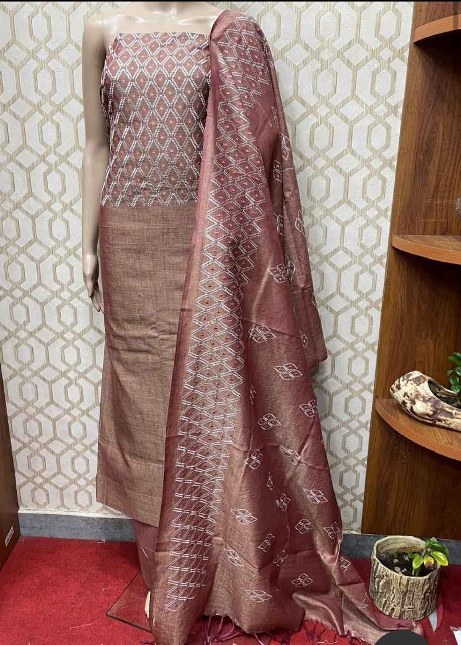 Pure Khaddi Cotton Linen Embroidery Work Unstitched Suit.