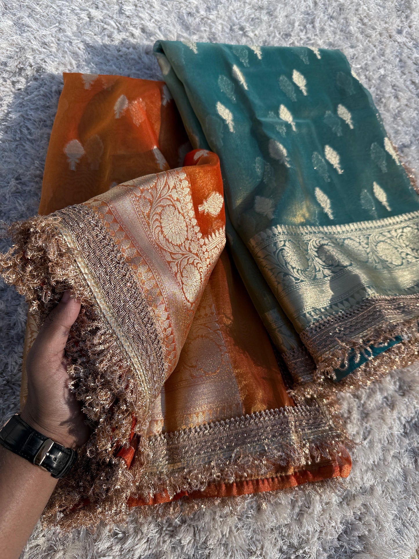 Banarasi Glass tissue silk saree with  lace work