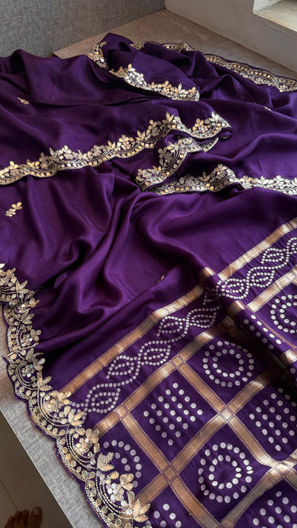 Pure Munga Silk Gotta Patti Work Saree With Blouse