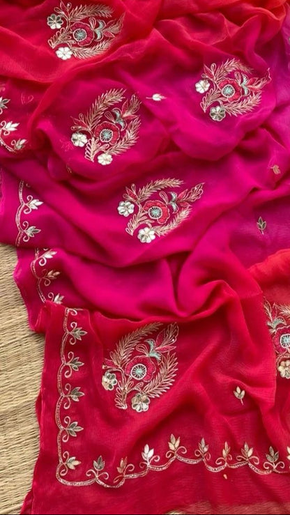 Pure Chiffon Jaipuri Beautiful motif  Work Saree